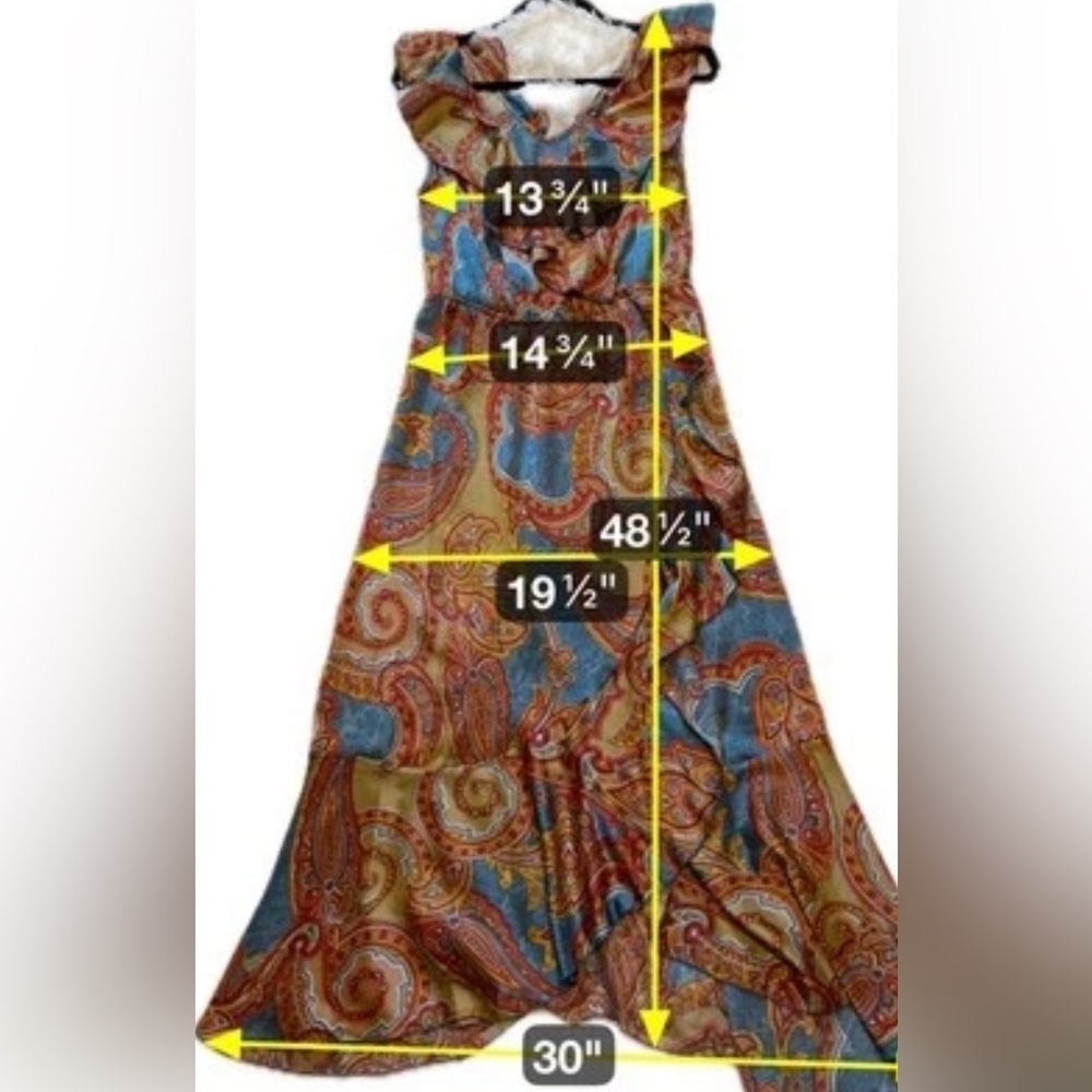 Lapis Midi Dress Boho‎ Paisley Ruffle Cottagecore Festival Silky Y2K Romantic M - Picture 7 of 11